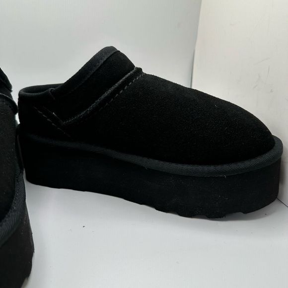 CUSHIONAIRE Women's Genuine Suede Cozy Mule Platform +Memory Foam 7 BLACK - Picture 6 of 7